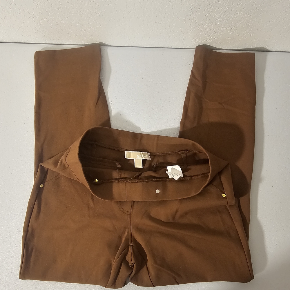 Michael Kors Brown stretch Women's Pants Button Accent Logo